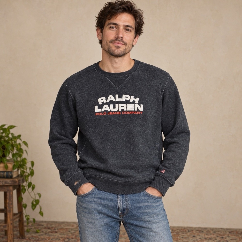 Vintage Polo Jeans Co Ralph Lauren Spellout Crewneck Sweatshirt Black Men's S